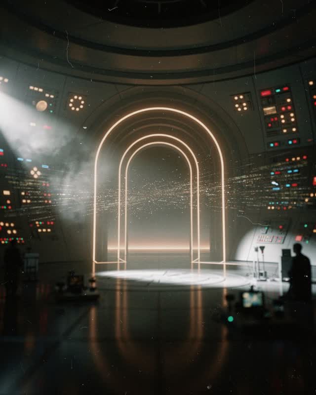 A symbolic cinematic scene shaped by portal, safe-subset, safety, with visual cues of switchboard glow, telemetry horizo