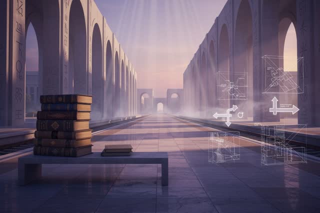 A surreal but emotionally coherent tableau shaped by confirm, contexts, continuity, with visual cues of empty station, s