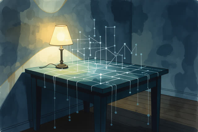 A surreal but emotionally coherent tableau shaped by depth, real, recent, with visual cues of late lamp glow, ghost diag