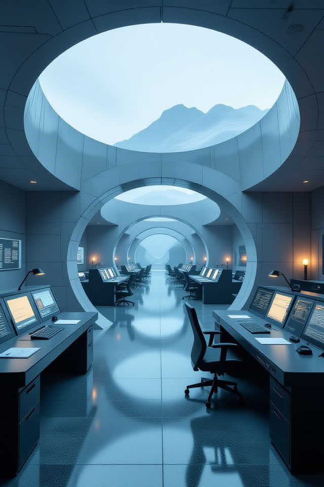 An atmospheric interior landscape shaped by archived, cryptoclaw-dashboard, daily, with visual cues of empty station, co