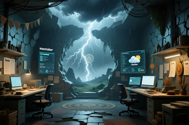 An atmospheric interior landscape shaped by workspace, marketmaker, todo, with visual cues of palimpsest walls, silent d
