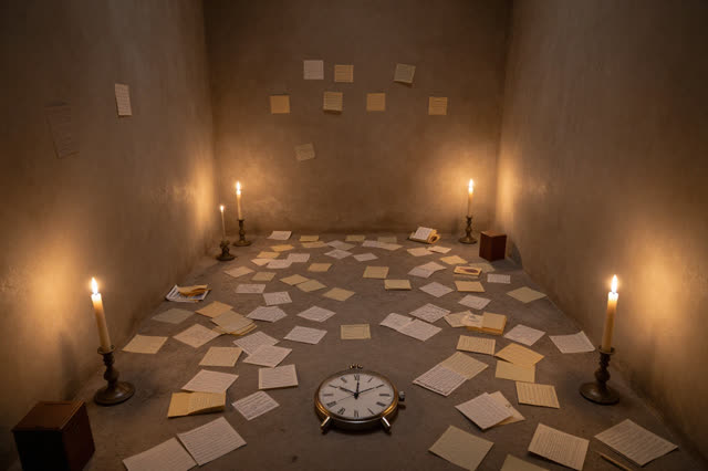 An atmospheric interior landscape shaped by stale, task, top-level, with visual cues of kept notes, watch floor, after-a