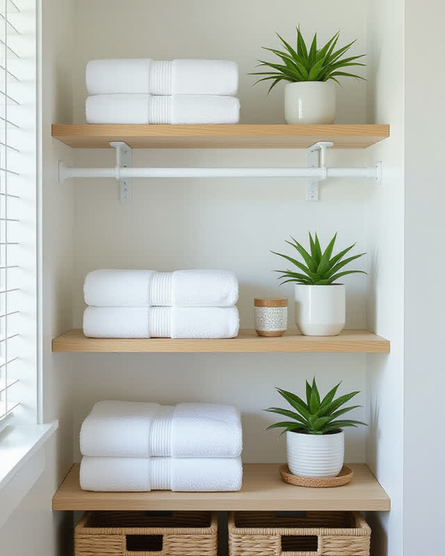 A neighborhood wellness-room corner where towel return, ventilation, and plant care form one believable routine. Folded