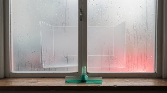 A community darkroom entry alcove with frosted glass panels, empty of people, with no plastic sheeting, hanging paper, t