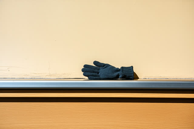 A transit lost-and-found drying ledge after closing, empty of people, with no readable claim tickets, labels, crowded cu