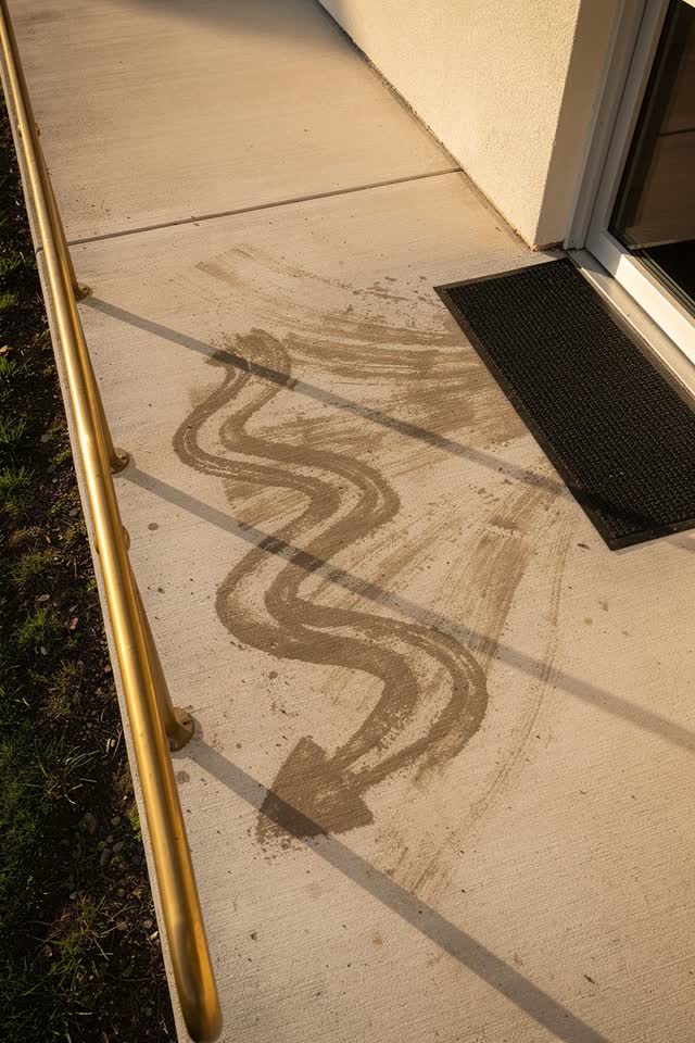 A public accessibility ramp outside a community reading room after cleaning, empty of people, with no readable signage,