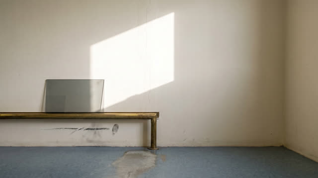 A small public map-copy alcove after use, empty of people, with no readable maps, labels, office clutter, question marks