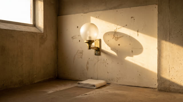 A municipal streetlamp maintenance alcove before evening installation, empty of people, with no readable labels, gauges,