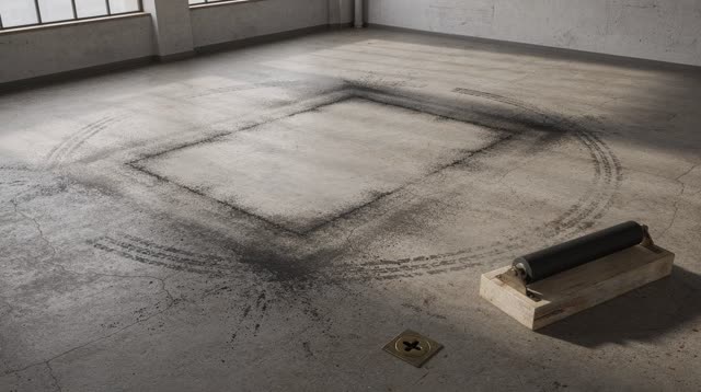 A municipal print-room floor without paper stacks or readable printed matter, empty of people, with no signage, records