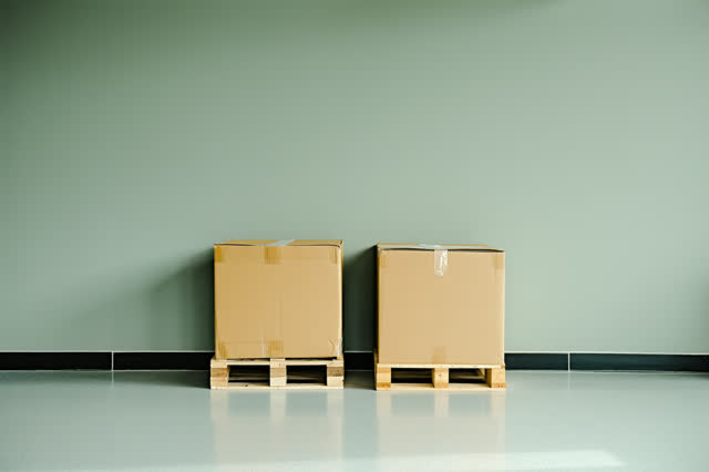 A civic archive packing room without records corridors, readable labels, or open documents, empty of people, with no los
