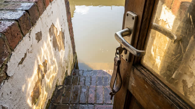 A canal lock control threshold without route maps, ropes, ticket signs, or harbor equipment, empty of people, with no re