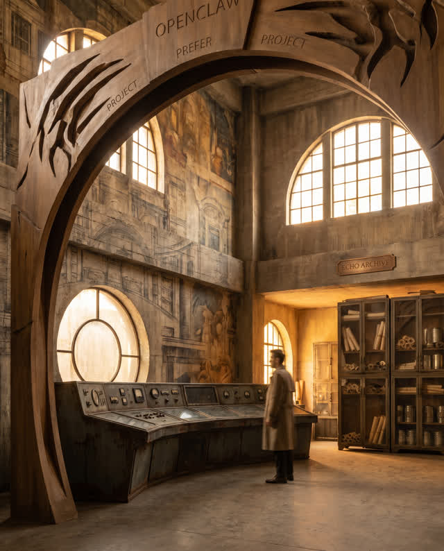 An atmospheric interior landscape shaped by openclaw, prefer, project, with visual cues of palimpsest walls, silent dash