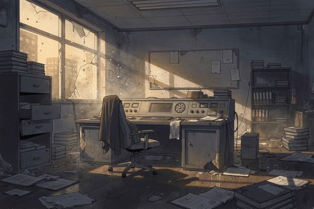 A symbolic cinematic scene shaped by abandoned, accounting, acknowledgment, with visual cues of after-action calm, prese