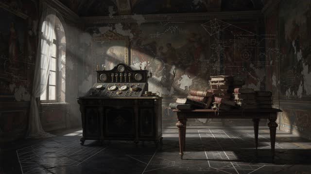 An atmospheric interior landscape shaped by marketmaker, state, already, with visual cues of palimpsest walls, silent da