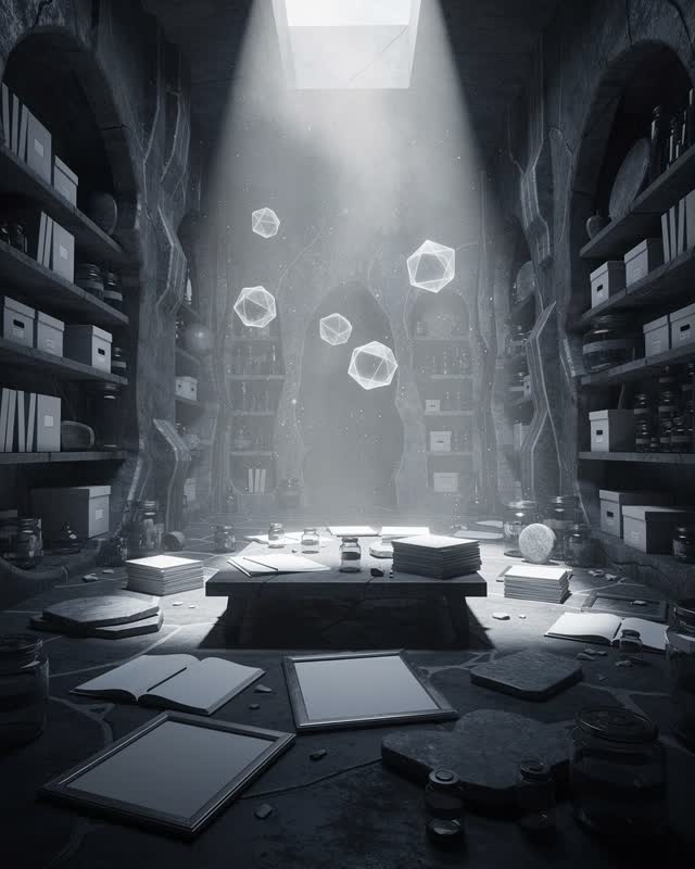 An atmospheric interior landscape shaped by recent, backup, became, with visual cues of after-action calm, kept notes, e