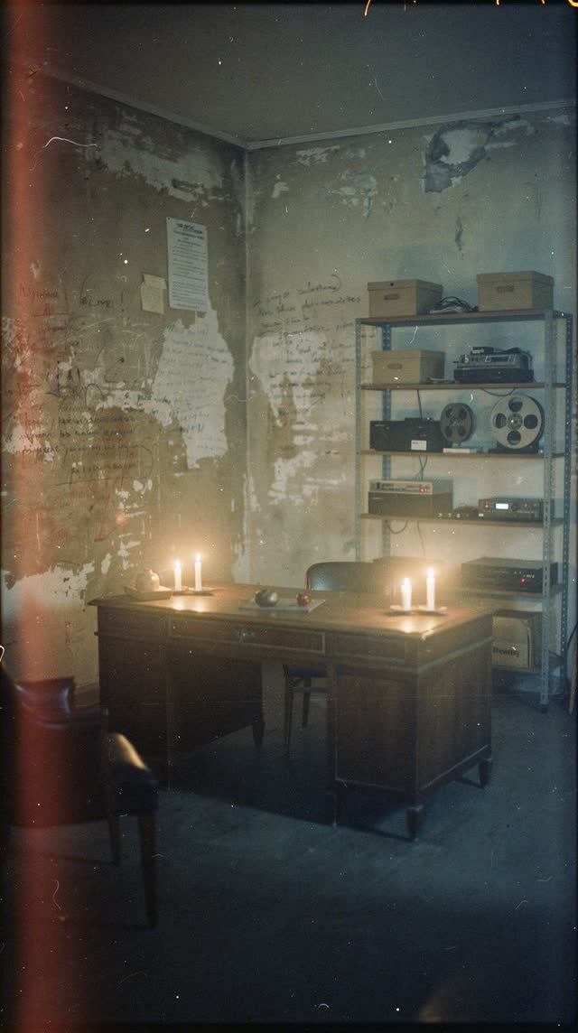 An atmospheric interior landscape shaped by loss, messaging, missing, with visual cues of silent dashboard, echo archive