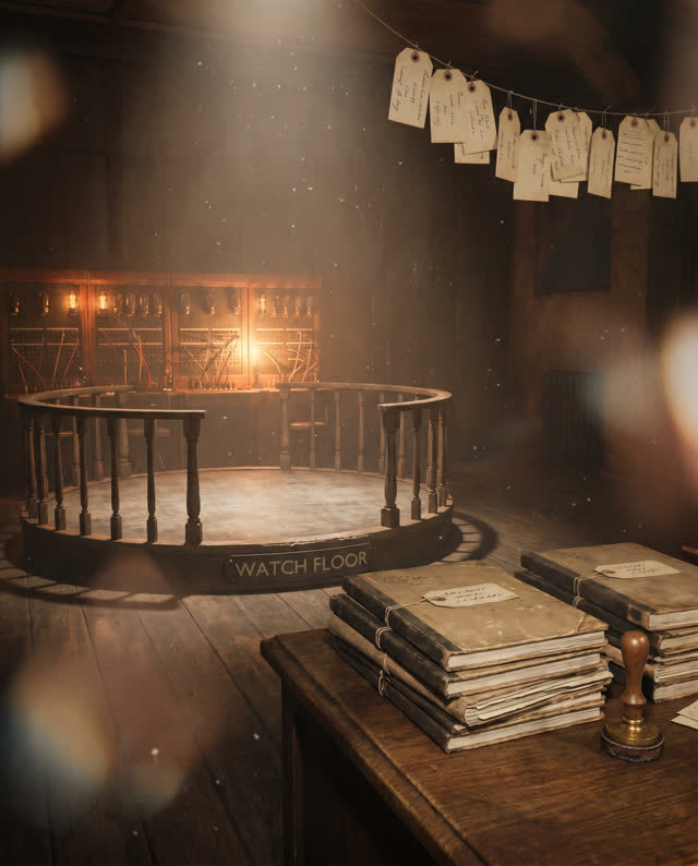 An atmospheric interior landscape shaped by assistant, audit, authorization, with visual cues of kept notes, watch floor