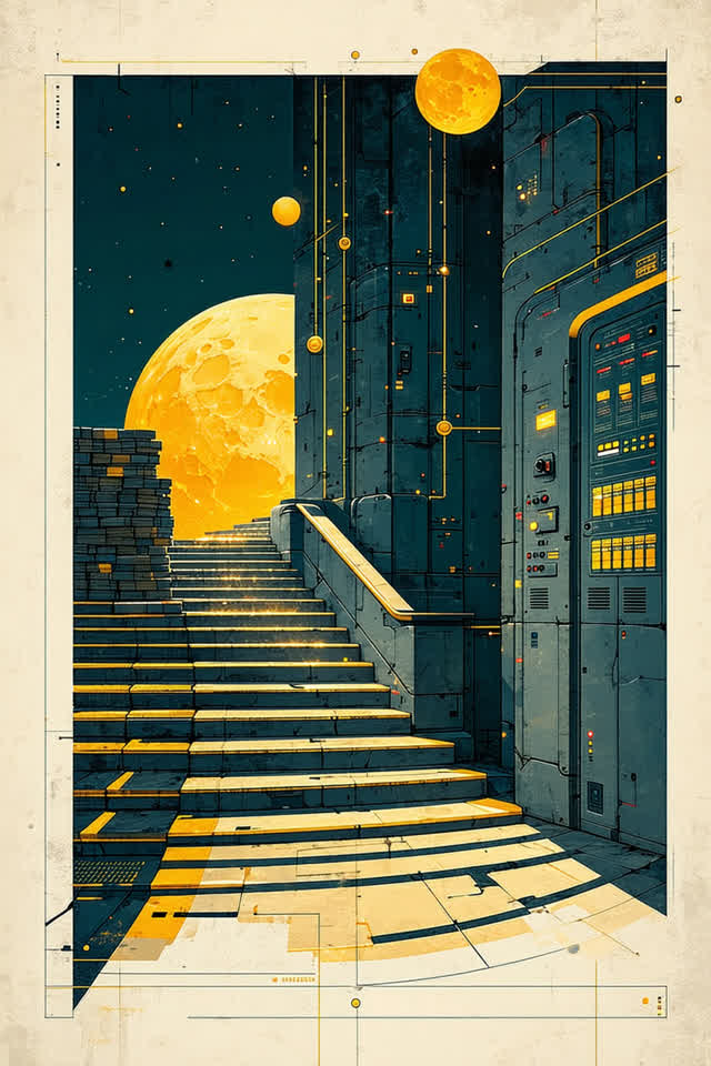 A single striking composition shaped by channel, cautions, chain, with visual cues of switchboard glow, night office, st