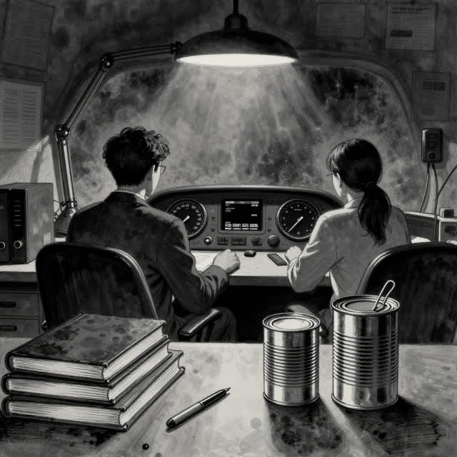 A symbolic cinematic scene shaped by canned, canonical, canonical-truth, with visual cues of silent dashboard, night off