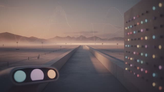 A symbolic cinematic scene shaped by open, runner, blank, with visual cues of telemetry horizon, silent dashboard, switc