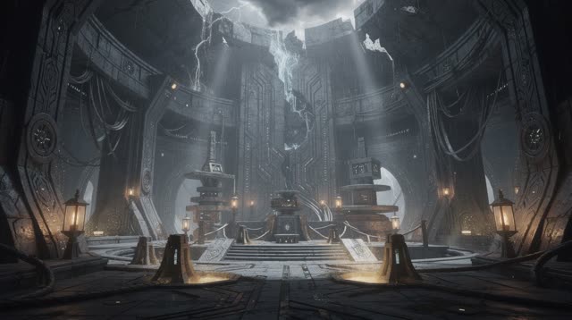 An atmospheric interior landscape shaped by artifacts, durable, jerry, with visual cues of control room, network weather