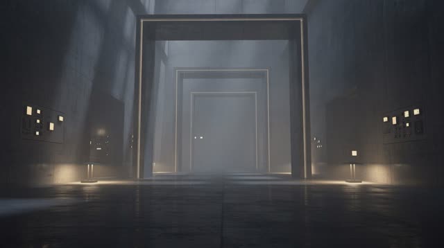 A single striking composition shaped by portal, repeated, claiming, with visual cues of watch floor, late lamp glow, swi