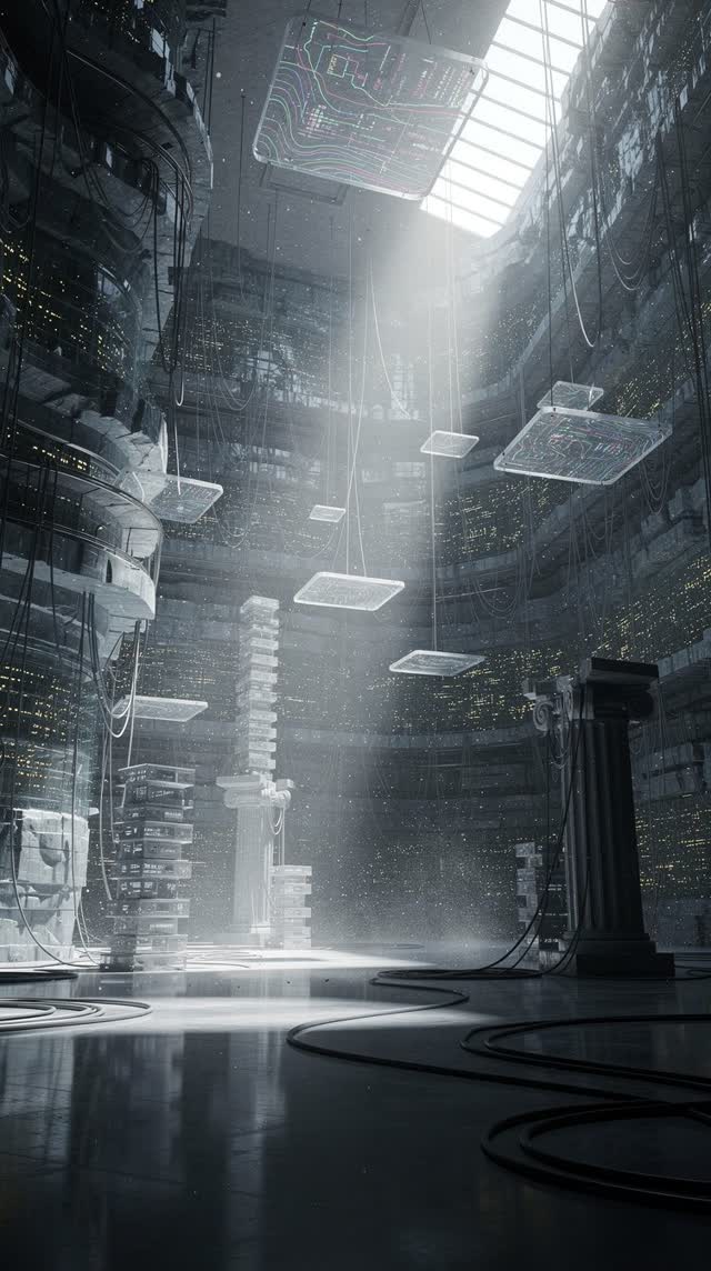An atmospheric interior landscape shaped by status, stopped, trading, with visual cues of echo archive, network weather,