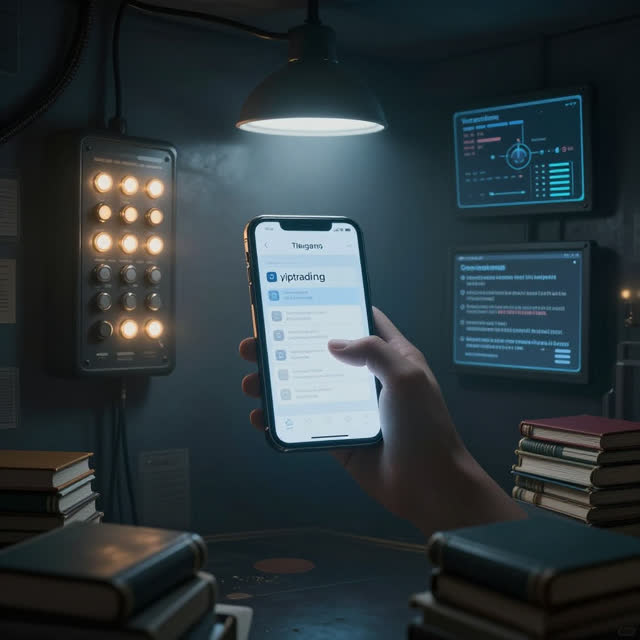 An atmospheric interior landscape shaped by telegram, wake-trigger, yiptrading, with visual cues of switchboard glow, te