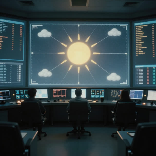 A symbolic cinematic scene shaped by positions, prefers, primary, with visual cues of network weather, control room, wat