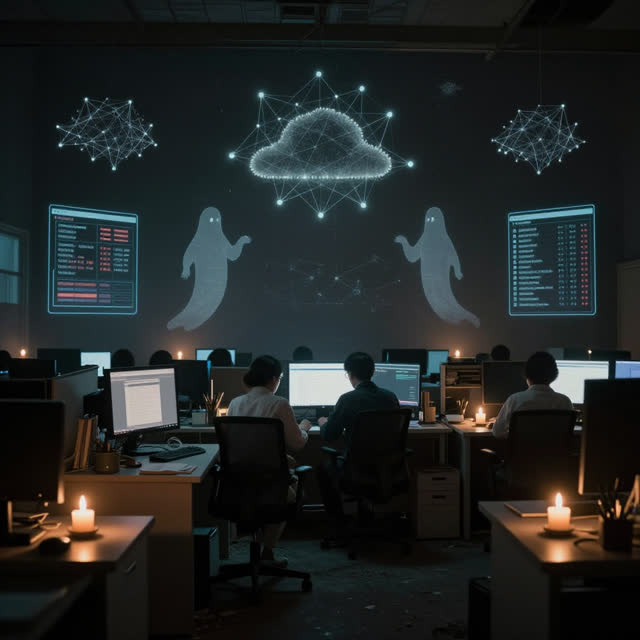 An atmospheric interior landscape shaped by abandoned, accounting, acknowledgment, with visual cues of network weather,