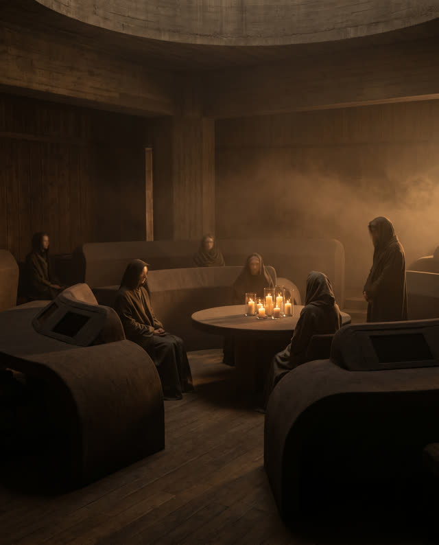 A single striking composition shaped by agents, architecture, asks, with visual cues of after-action calm, silent dashbo