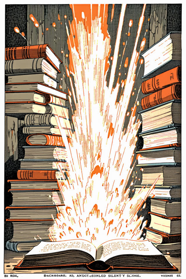 A symbolic cinematic scene shaped by real, bulky, canceled, with visual cues of stacked journals, silent dashboard, cont