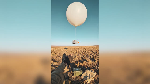 A lucid first-person self-portrait at a high dry plateau weather station just after sunrise. One field observer stands l
