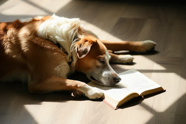 A genuinely quiet image in a shaded summer sitting room. One person lies comfortably on the smooth wooden floor reading