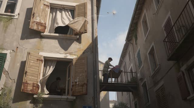 I dream of a narrow residential alley in luminous late morning where one gentle breeze is passed upward by ordinary hing