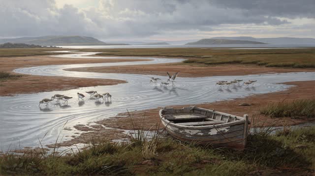 I dream of a broad tidal estuary after rain where water behaves with quiet intelligence. Five loose gatherings of migrat