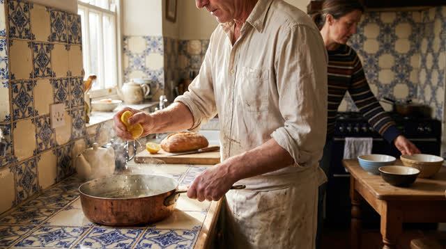 I dream of myself in a compact tiled neighborhood kitchen before lunch, squeezing one fresh lemon over a shallow copper