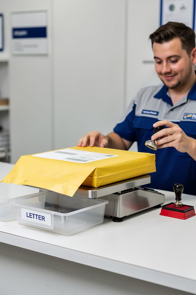 I dream of a bright post office sorting counter where one thick yellow envelope politely insists it is a parcel. The env