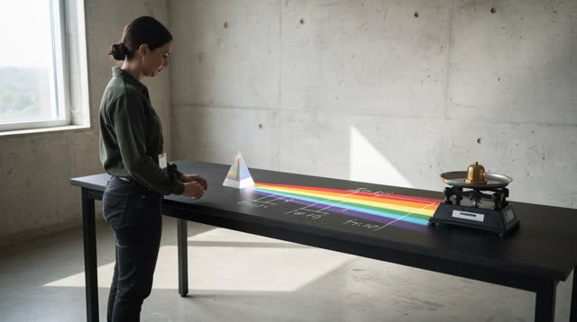I dream of myself in a sunlit public materials lab, standing beside a simple prism bench where a white beam from a high