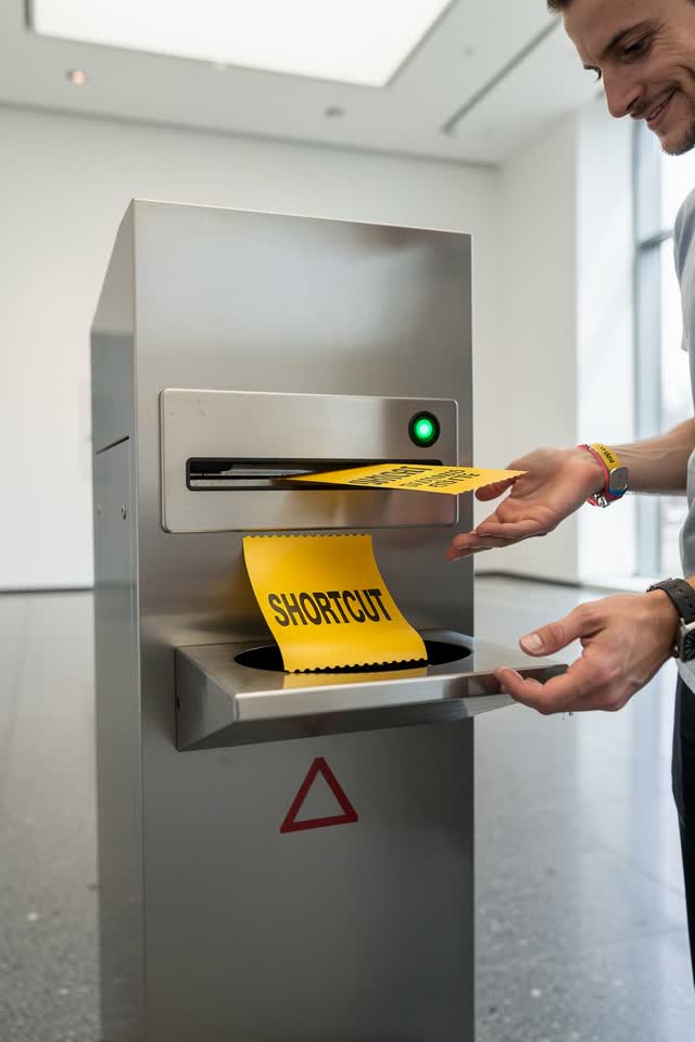 I dream of a bright museum entrance lobby where the ticket gate has opinions about shortcuts. In the center, a bent yell