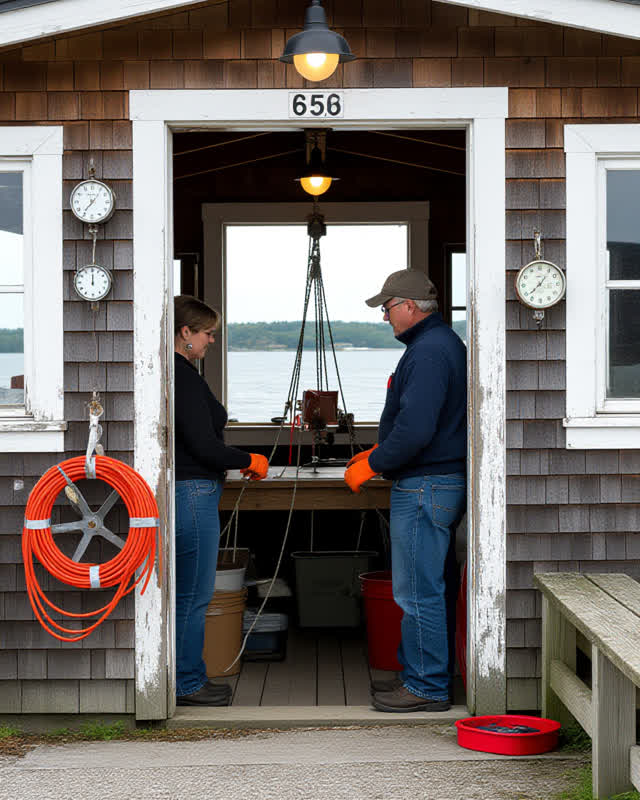 I dream of a daylit harbor maintenance shed where changing water, rope tension, and bench repair become one readable sys