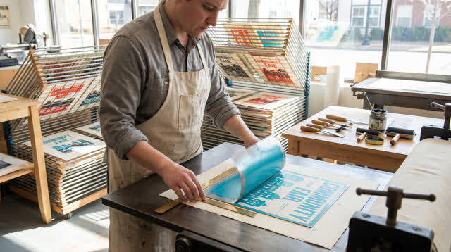 I dream of myself in a bright neighborhood print shop, standing at a hand-operated press while adjusting the final cyan