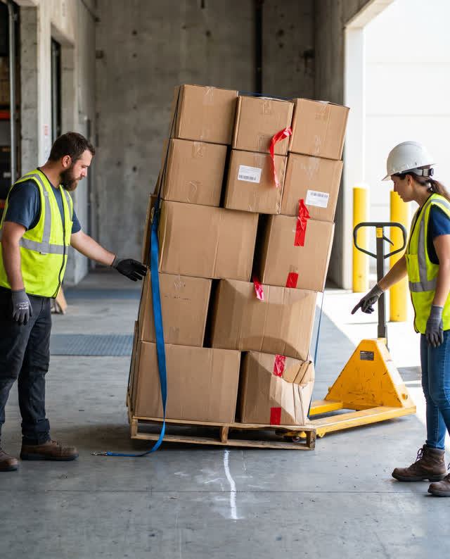 I dream of a bright loading bay where a stacked pallet has begun to tell the truth before it falls. The boxes lean a few