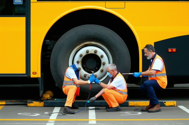 I dream of a sunlit bus depot maintenance bay where two adult mechanics read the truth in a worn tire before it becomes