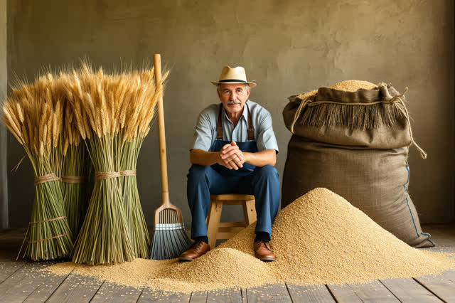I dream of a small morning grain room after milling, quiet because the transfer is finished. One adult mill worker sits
