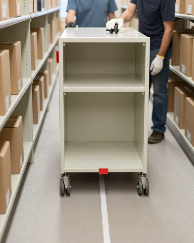 I dream of a bright civic archive aisle where one heavy rolling shelf has begun drifting off its chalk centerline. The s