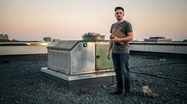 I dream of myself on a flat rooftop utility shed above a quiet civic building at sunrise, listening until the roof goes
