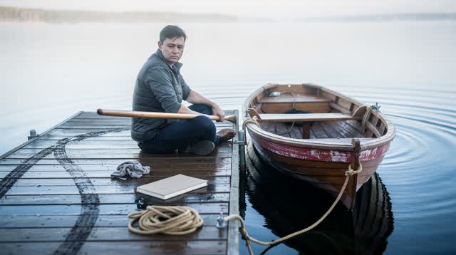 I dream of myself on a small freshwater rowing dock in clear early morning light, taking the oar out of the water. I sit