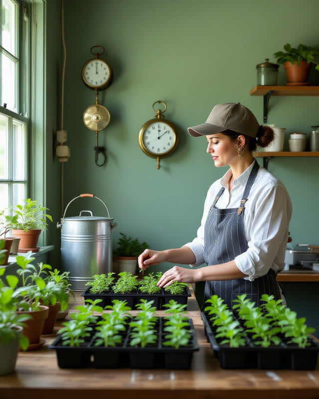 I dream of a public building control nook that also serves as a small plant propagation station, where the room has lear