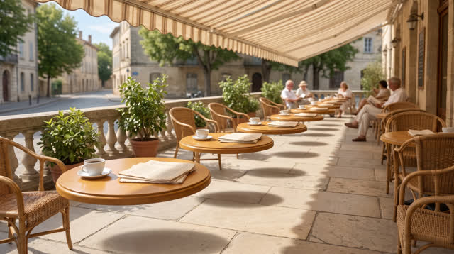 I dream of a sunlit reading terrace where the tables float a few inches above the stone floor, but the tea does not spil